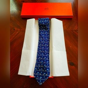 HERMES MENS TIE "BLUE SNAILS" IN ORIGINAL BOX